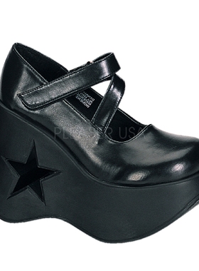 【现货】美国Demonia13.5cm黑色PU交叉带浅口防水台高跟鞋厚底增