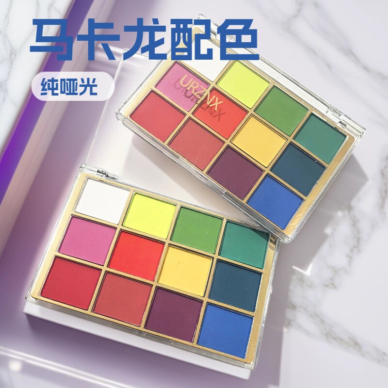 12色彩色眼影盘马卡龙配色纯哑光多功能珠光哑光cos扭扭棒彩妆盘