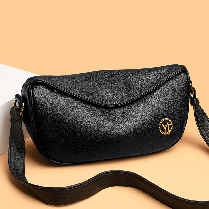 骞诺贝儿真皮质感女包2025新款饺子包百搭单肩斜挎包高级感黑色