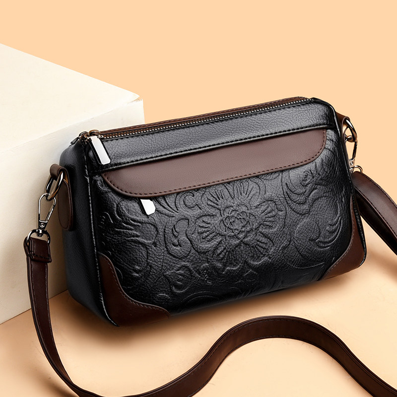 骞诺贝儿真皮质感女包2025新款印花手提斜挎包大容量多层妈妈包