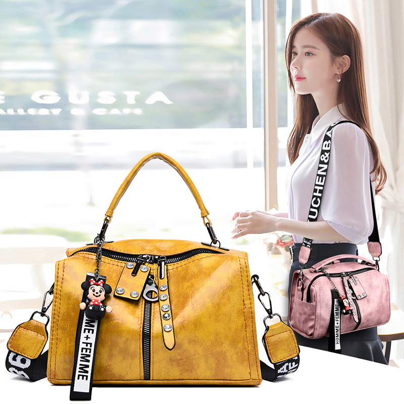 包包波士顿女包新款女枕头包软皮