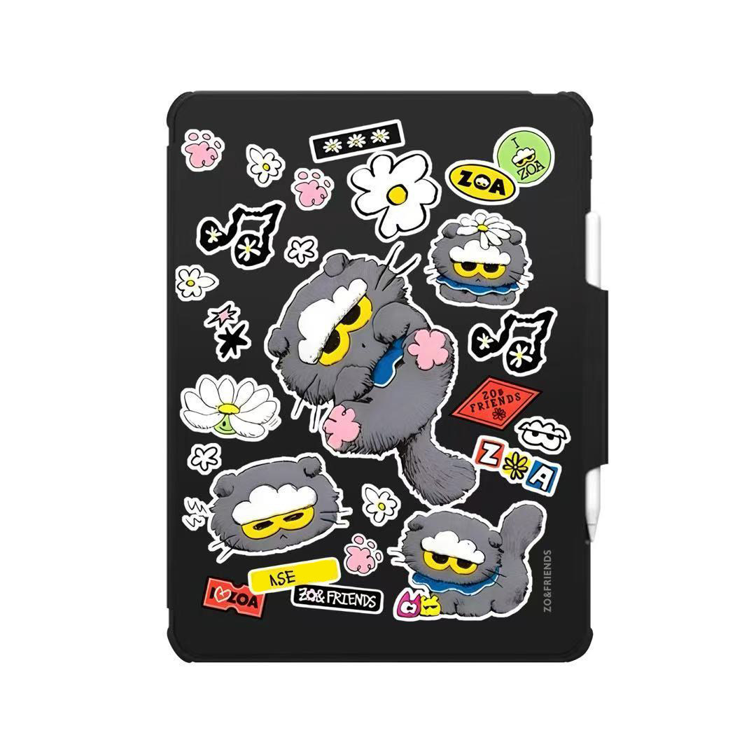 翻盖旋转折叠支架ZO雏菊灰猫猫咪适用苹果iPad Pro11寸平板电脑mini7/6保护套ipad10/11代防摔壳air5/6/7/8