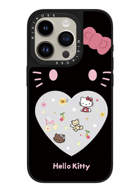 联名HelloKitty黑底爱心凯蒂猫适用iPhone16Promax苹果17手机壳15潮牌14防摔套13个性12女11创意磁吸版卡通