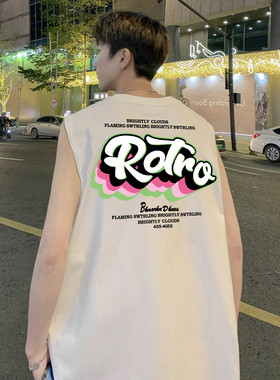 2024新款复古潮流印花无袖男女宽松运动健身美式背心M4125 特p18