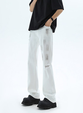 B221 美式ins高街暗黑破洞喷墨弹力微喇牛仔裤 LK24204-E55 潮78