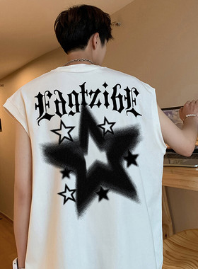 2024新款复古潮流印花无袖男女宽松运动健身美式背心M4132 特p18