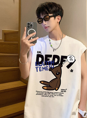 2024新款复古潮流印花无袖男女宽松运动健身美式背心M4133 特p18