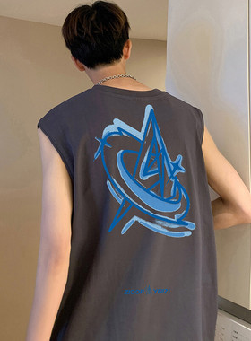 2024新款复古潮流印花无袖男女宽松运动健身美式背心M4128 特p18