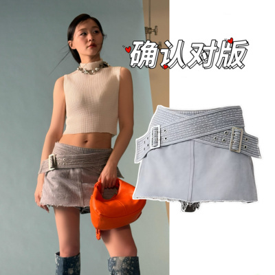 金靖同款美式复古灰色牛仔短裙裤