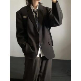 外套高级感公务员面试宽松dk制服商务正装 大学生西装 黑色西服男士