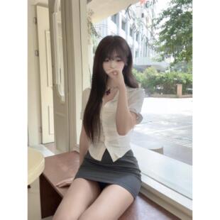 女 收腰衬衣包臀裙短裙套装 古早职场辣妹纯欲风OL制服性感衬衫 修身