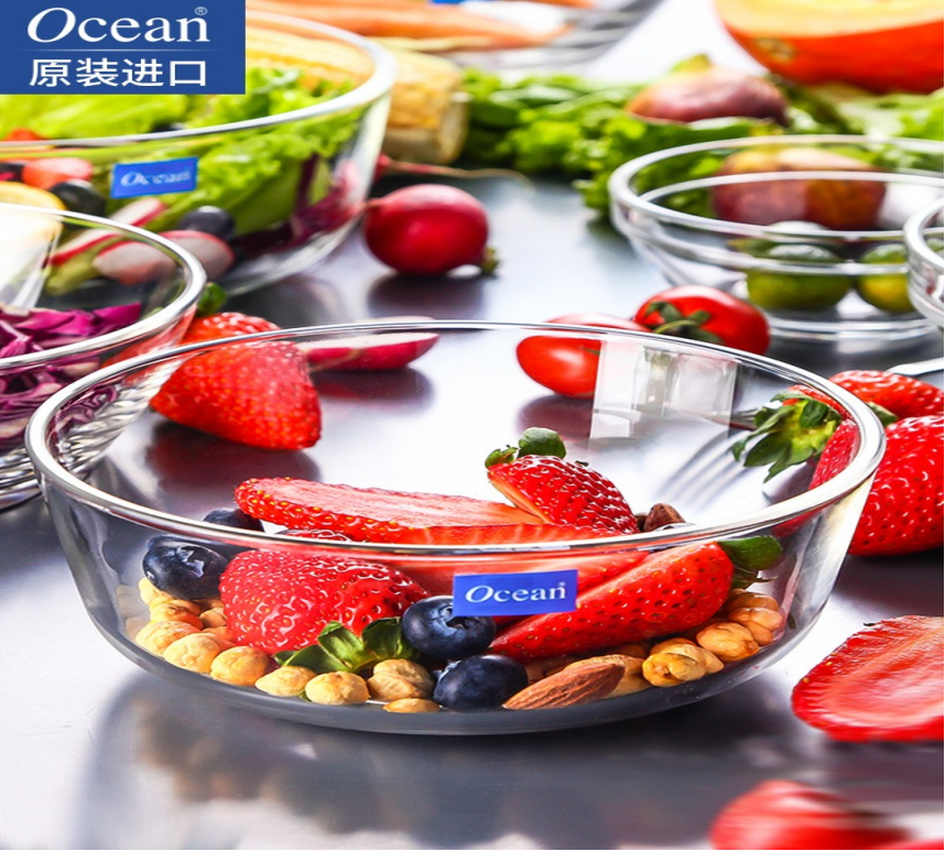 Ocean/鸥欣透明玻璃进口圆形饭碗水果沙拉调料酱汁零食碗微波可用