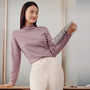 三枪莫代尔秋衣保暖女高领条纹