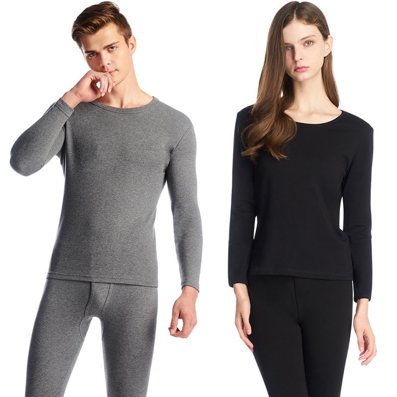 三枪秋衣纯棉男秋冬厚棉圆领纯色保暖内穿棉毛衫长袖上衣女打底衫