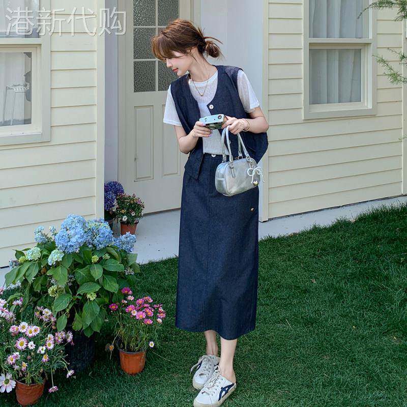 牛仔套装裙女2026夏季新款气质复古马甲显瘦半身裙盐系穿搭三件套