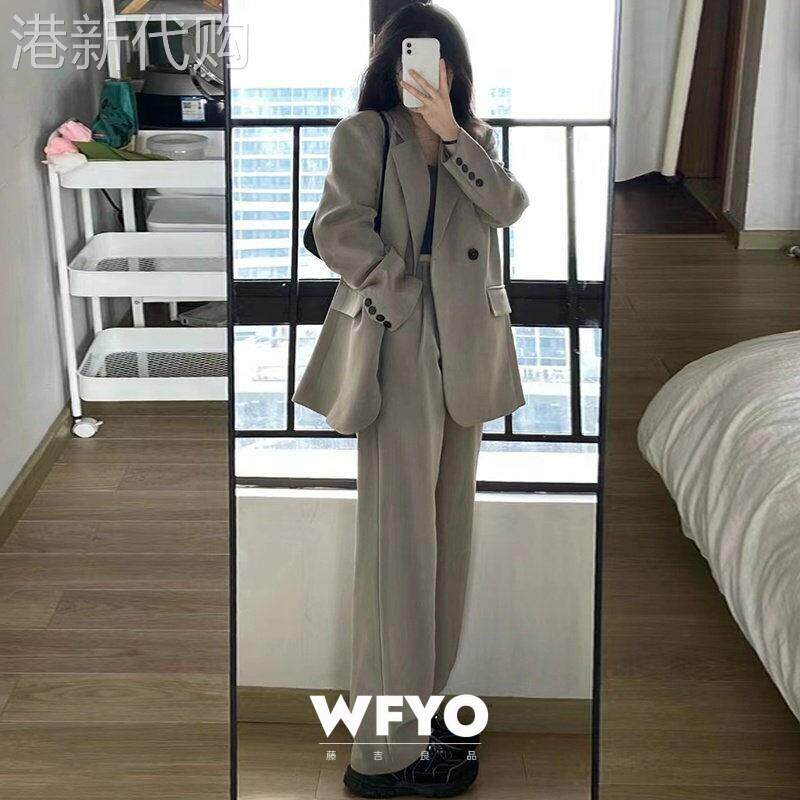 WFYO/2026春秋新款奶茶灰西装套装女休闲西服两件套通勤风小个子
