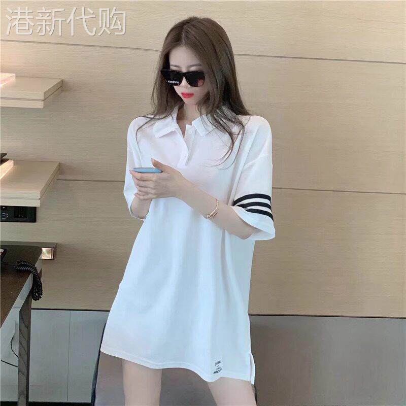 白色短袖女宽松韩版oversize2026网红爆款小衫中长款POLO领t恤ins