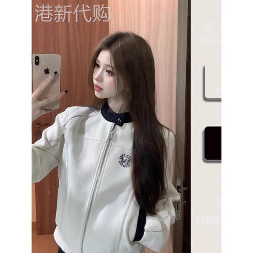 花呢风格刺绣夹克棒球夹克妇女的春季2025新休闲颜色匹配宽松的时