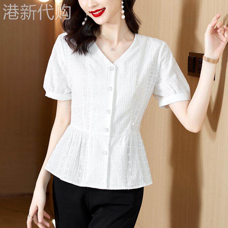 短袖衬衫女夏季设计感小众2026新款时尚洋派小衫收腰显瘦V领上衣