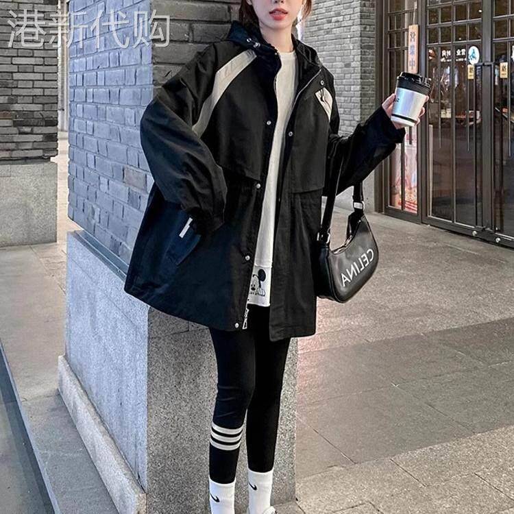 黑色连帽工装外套女春秋2026新款大码宽松显瘦薄款洋气冲锋衣上衣