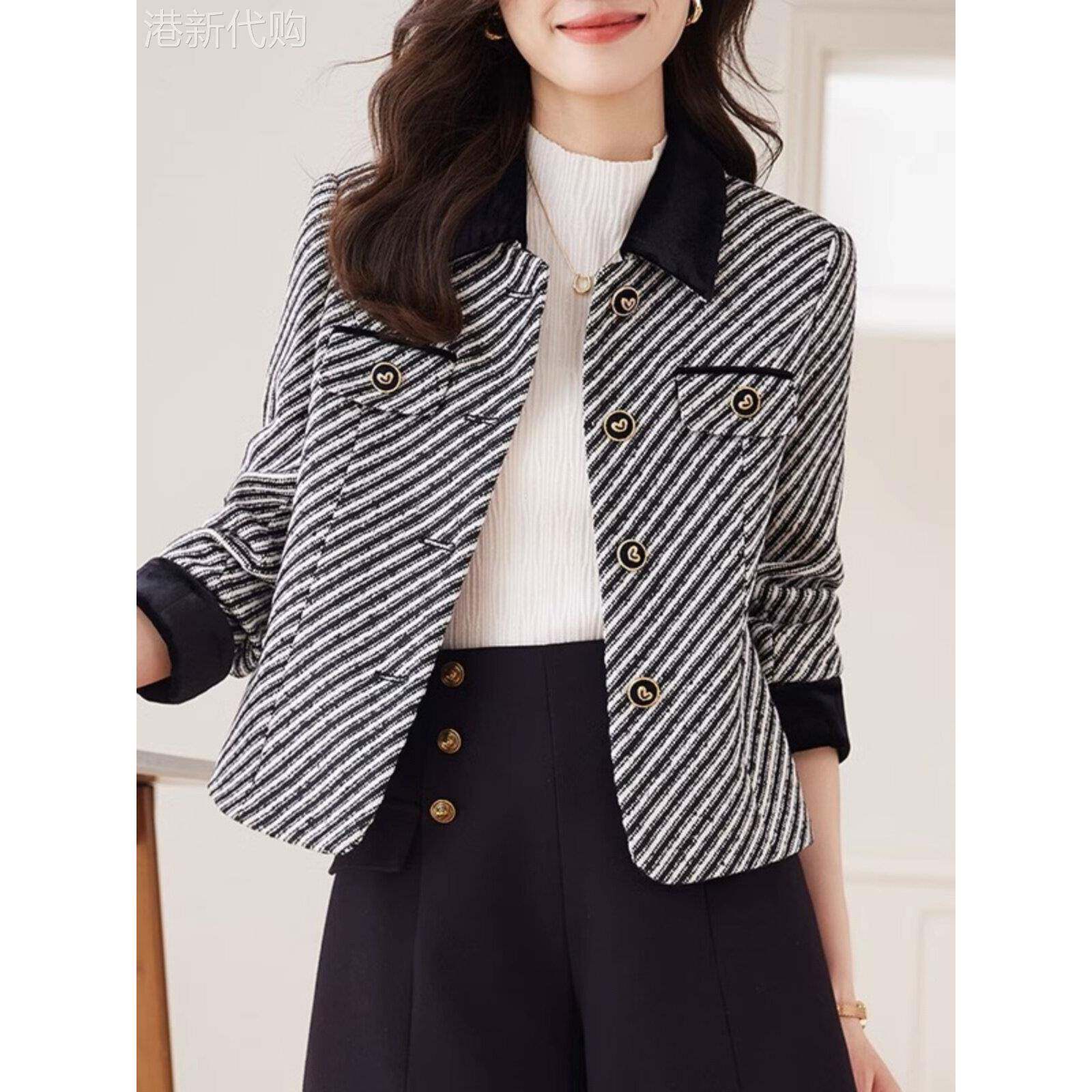 气质小香风条纹外套女春秋2025新款洋气短款显瘦西服上衣通勤休闲