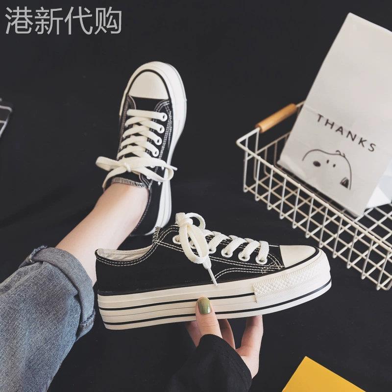 白色厚底帆布女鞋，2025春季新款韩式百搭休闲运动鞋，透气网红布