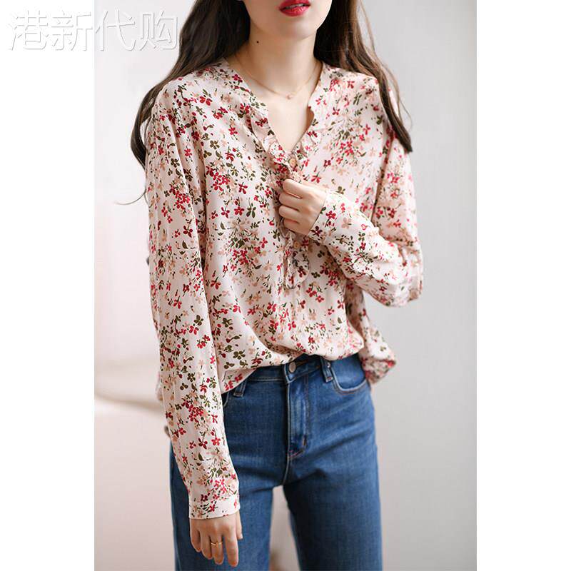 法式V领真丝衬衫女春季2026新款别致洋派长袖衬衫碎花桑蚕丝上衣