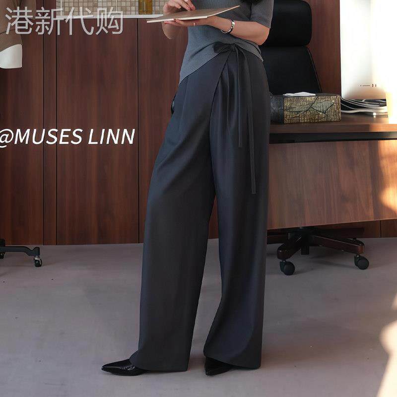 灰色西装裤女2025秋季新款高腰显瘦宽松时尚气质设计感绑带阔腿裤