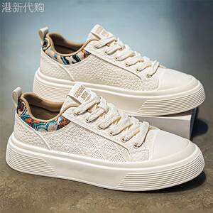 轻奢时尚潮牌打孔透气休闲百搭鞋男新款刺绣拼接运动软底小白板鞋