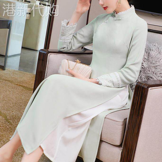 茶艺师服装改良奥黛旗袍连衣裙中国风女装素衣禅意仙气茶服女秋季