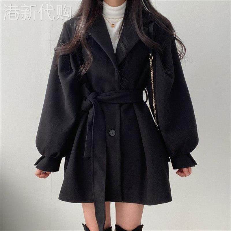 黑色毛呢外套女秋冬2025年新款宽松小个子收腰加厚中长款羊绒大衣