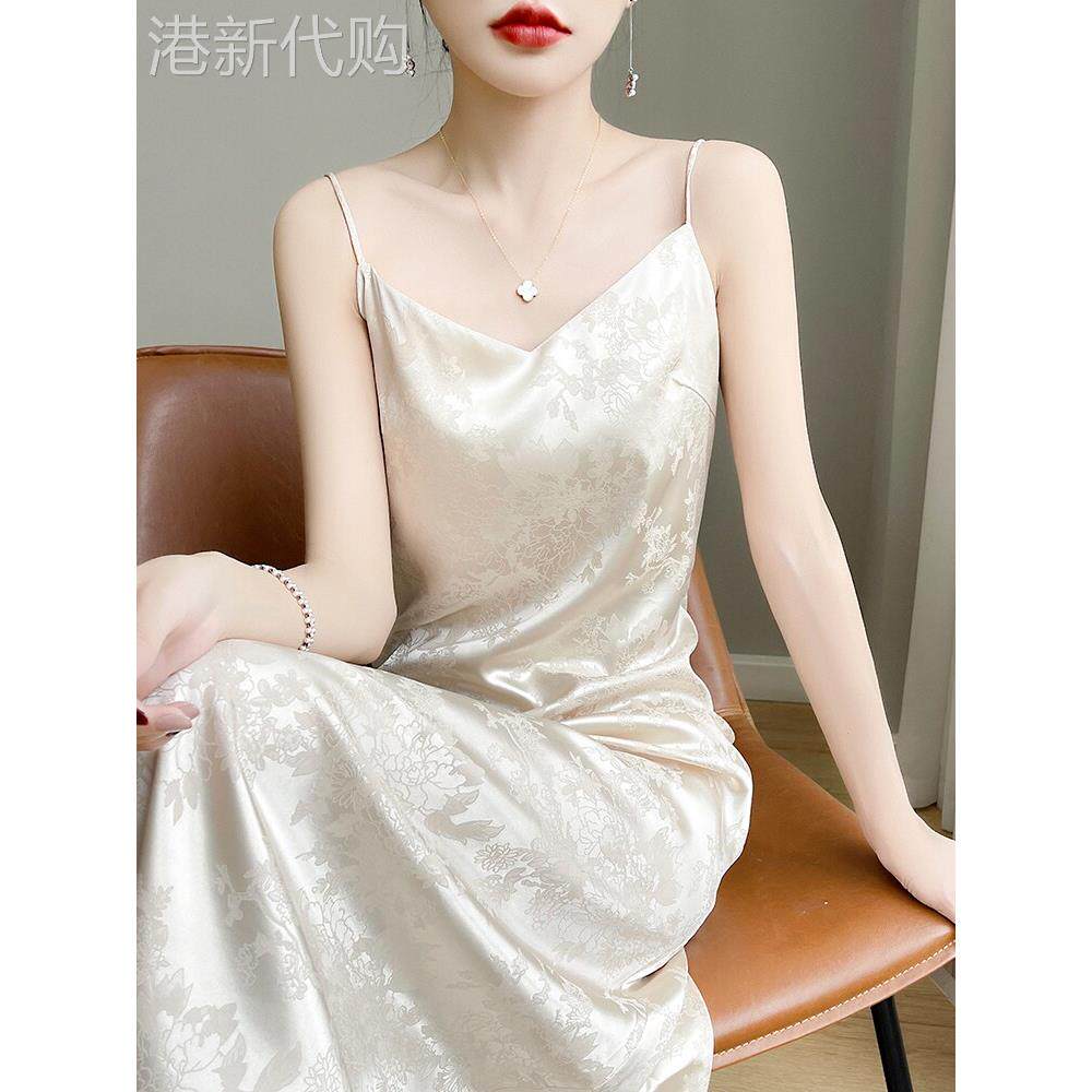 轻奢缎面提花国风气质女夏季吊带连衣裙长款A字高级感丝滑感吊带