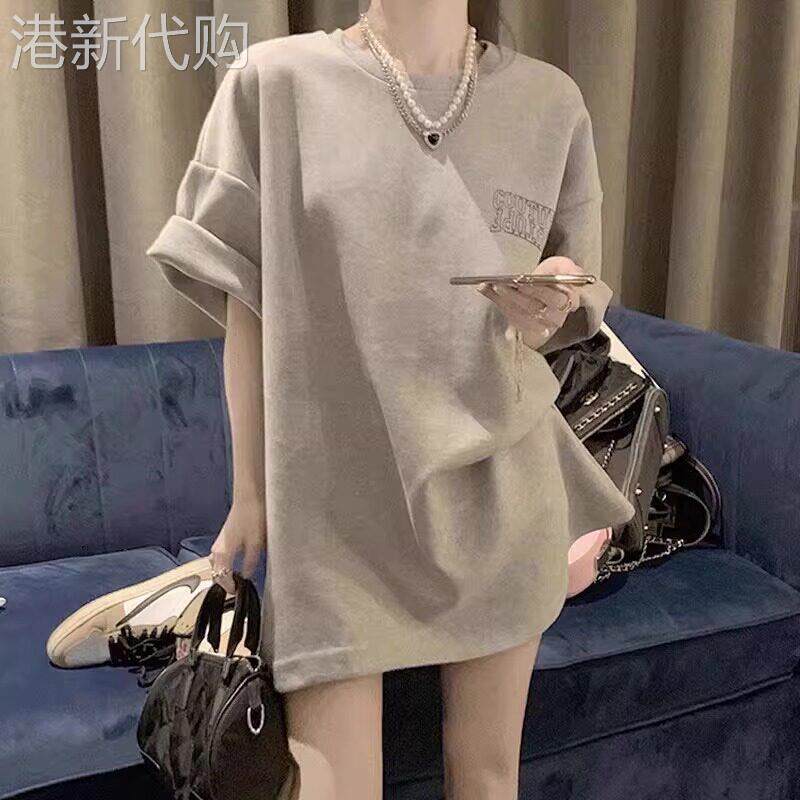 欧货大版短袖t恤女夏季2026新款韩版复古字母印花宽松中长款上衣