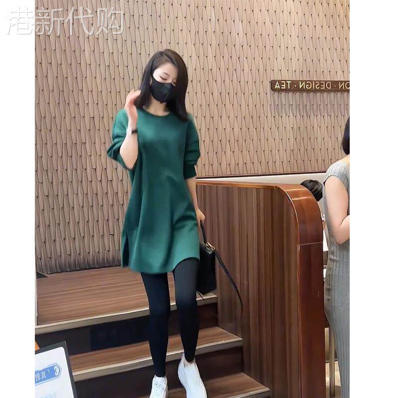 圆领厚棉T女春秋薄款2025新款时尚洋派宽松中长版遮屁股打底衫上