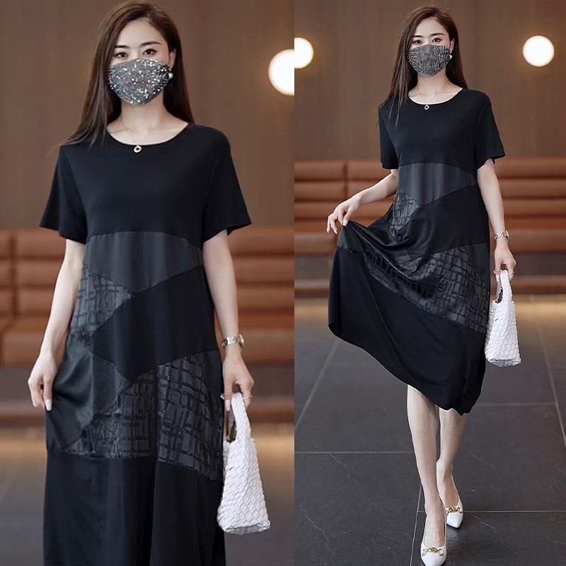 潮牌大码女装洋气减龄时尚胖mm欧货t恤连衣裙夏季新款休闲裙子