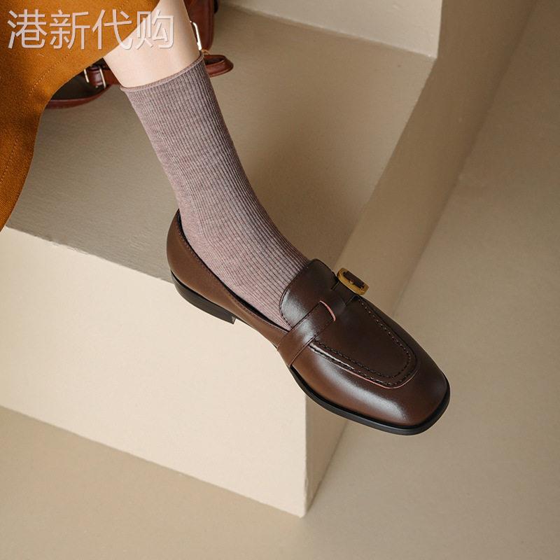 复古乐福鞋女2026年春秋学院英伦风平底真皮方头单鞋一脚蹬小皮鞋