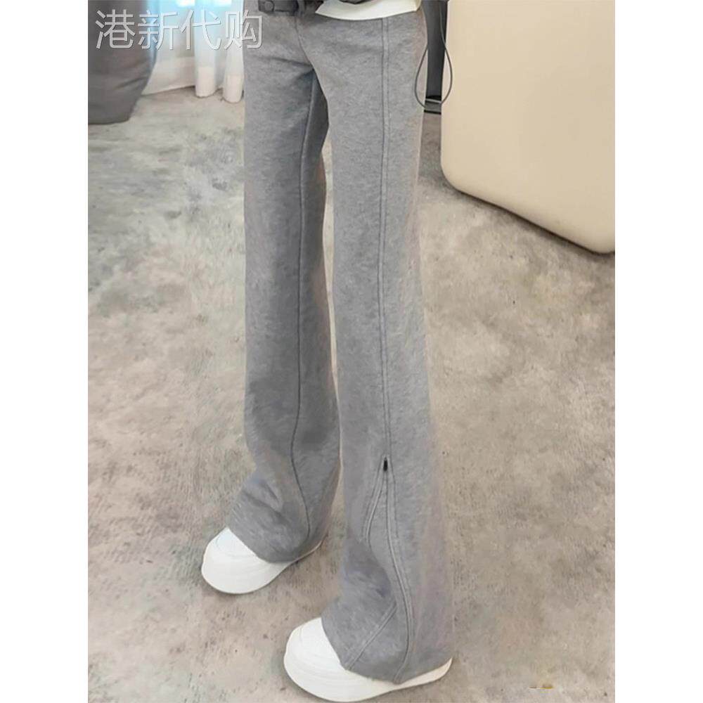 美式微喇运动裤女秋冬加绒加厚保暖高腰马蹄喇叭裤直筒运动卫裤潮