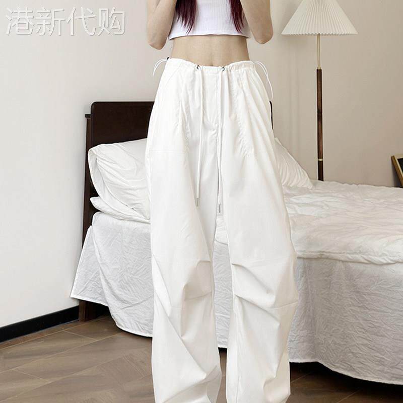 白色工装裤女款夏季薄款2025新款爵士舞美式直筒小个子降落伞裤子