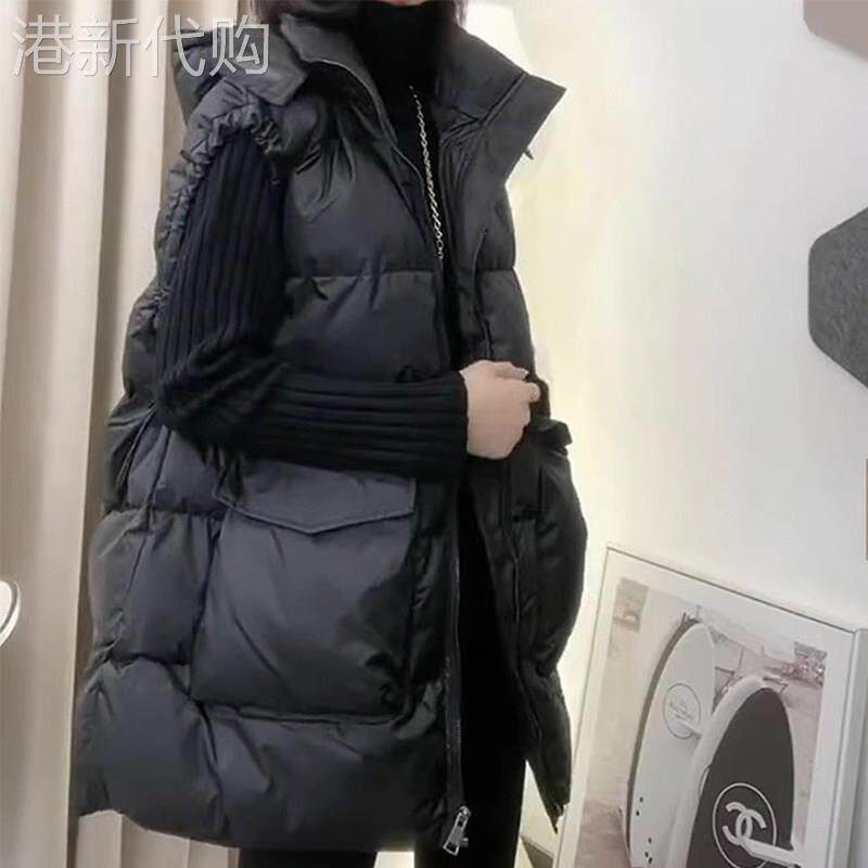 欧洲站羽绒棉马甲女2026新款春秋冬季韩版中长款坎肩连帽外套马夹