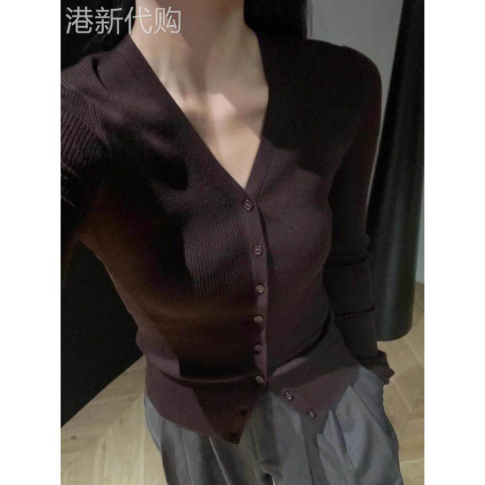 法式v领针织开衫女春秋新款高级感内搭修身短款毛衣高端打底上衣