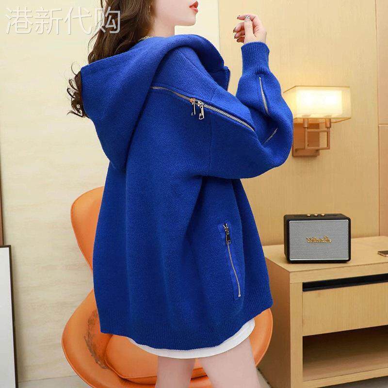 毛衣外套女秋冬加厚2025新款韩版宽松慵懒风休闲连帽针织开衫上衣