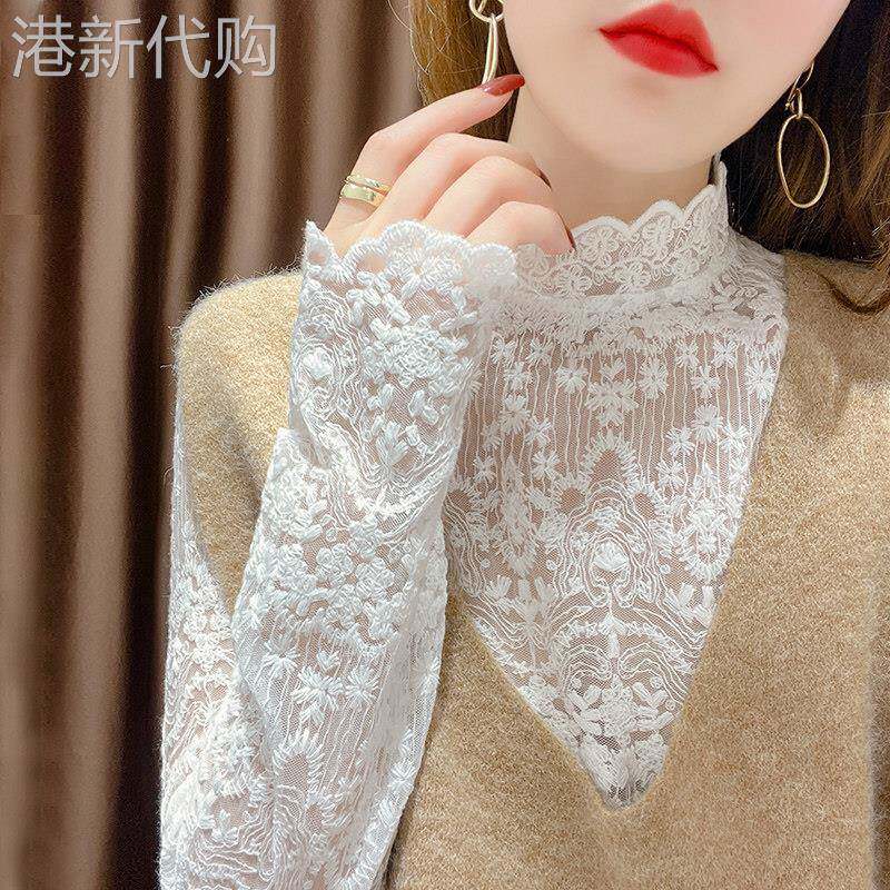 欧洲站柔软高领蕾丝打底衫女2026春秋冬新款内搭长袖镂空网纱上衣