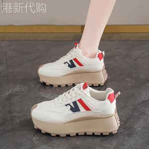休闲松糕防滑厚底增高阿甘鞋女2025秋季新款显脚小皮面运动老爹鞋