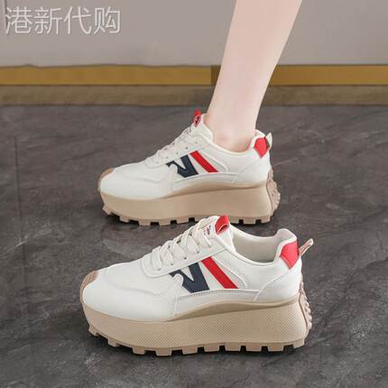 休闲松糕防滑厚底增高阿甘鞋女2025秋季新款显脚小皮面运动老爹鞋