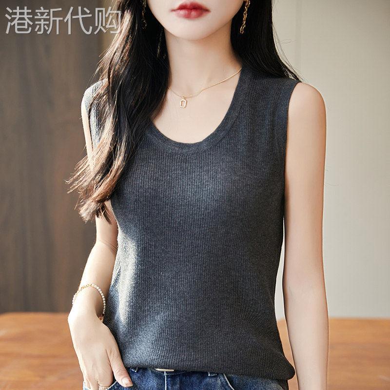 法式高端无袖针织吊带背心女夏季薄款新款韩版修身圆领显瘦上衣