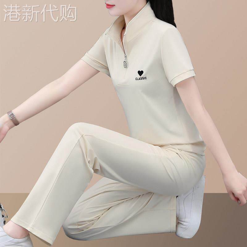 冰丝薄款短袖运动套装女夏季2026新款韩版洋气休闲时尚跑步两件套
