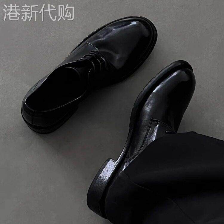 复古风皮鞋cleanfit英伦圆头德比鞋男秋季黑色水洗做旧商务新郎鞋