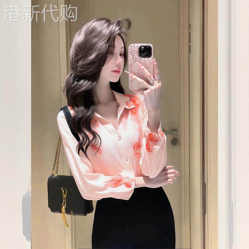 法式印花衬衫女春秋新款时尚气质设计感小众显瘦很仙洋气百搭上衣