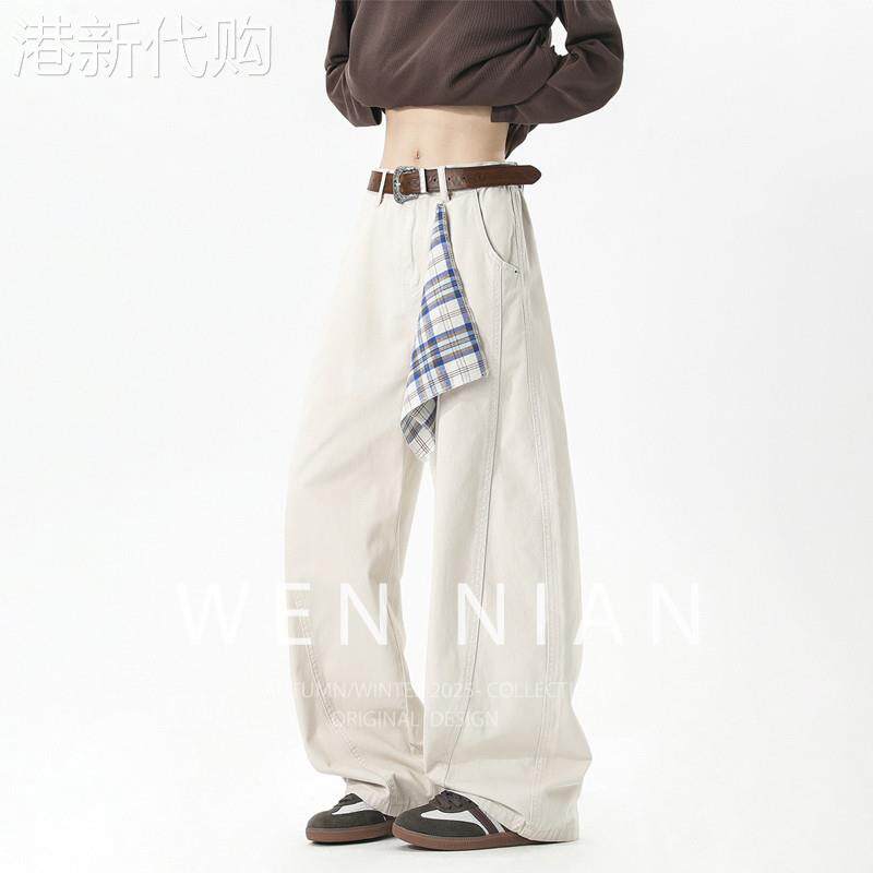 韩国WEN NIAN美式格纹方巾弯刀裤男款2026秋季休闲裤宽松阔腿长裤