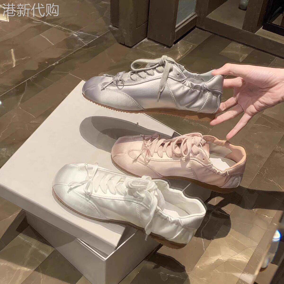 复古缎面德训鞋2025夏季新款百搭软底蝴蝶结芭蕾舞鞋女款休闲包鞋